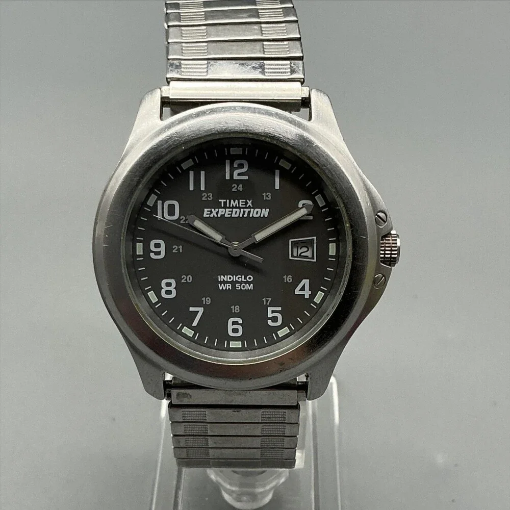 Timex Expedition Indiglo WR 50M Mens Watch 38mm Black Dial Stainless Analog Date